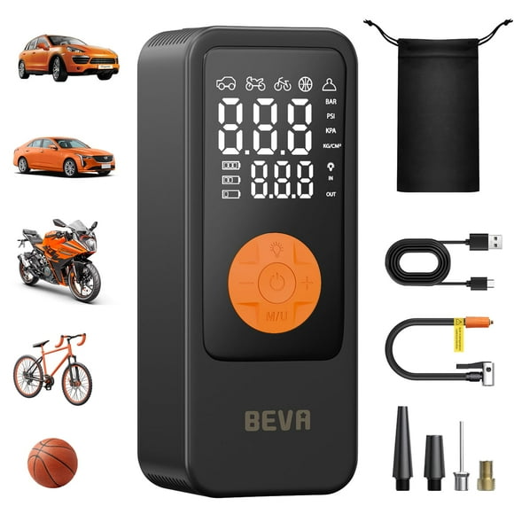 Compresor de aire portátil para inflar neumáticos BEVA 150 PSI con luz LED