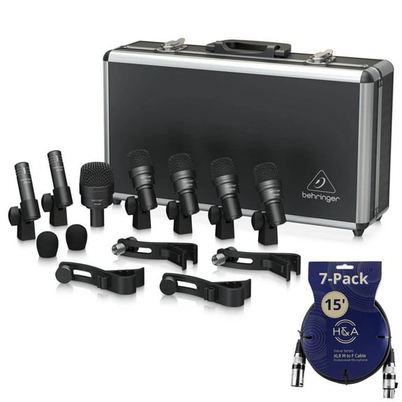 Behringer BC1200 Professional 7-Piece Drum Microphone Set for Studio and Live Applications Bundle with 7-Pack XLR Cables