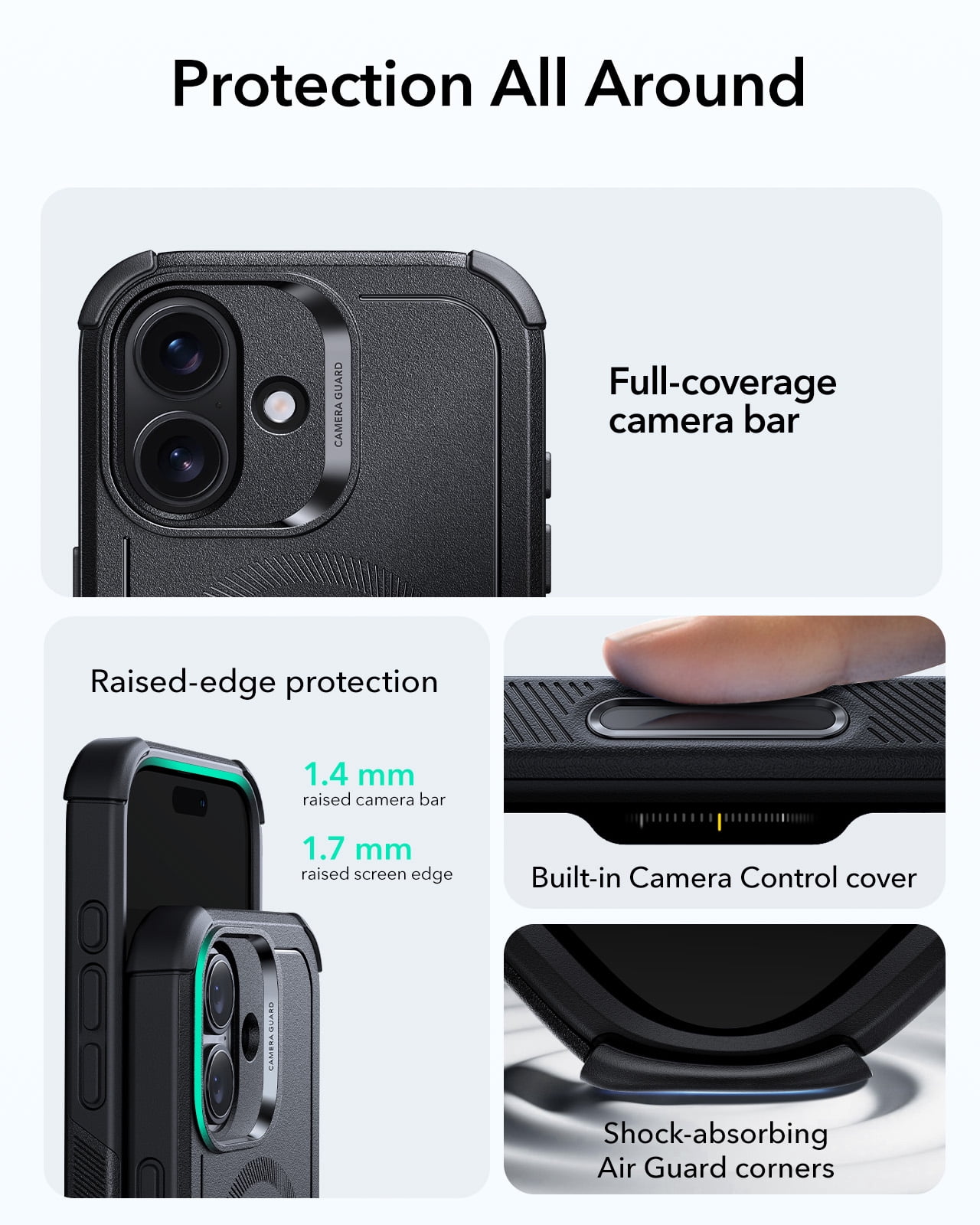 ESR Case Compatible with iPhone 17, 7X Military-Grade Drop Protection with Camera Control Button, MagSafe Compatible Shock-Absorbing Rugged Cover, Black