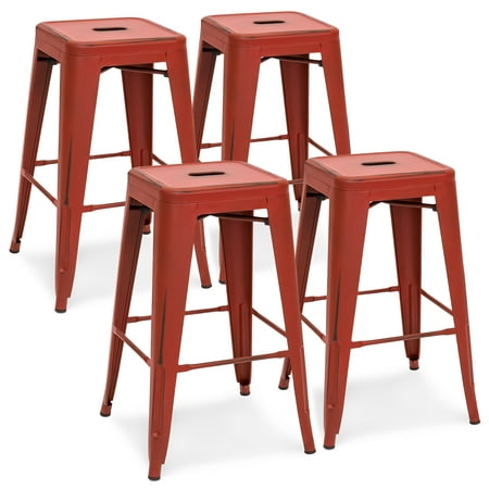 Best Choice Products 24in Metal Industrial Distressed Bar Counter Stools, Set of 4, (Best Kiteboarding Red Bar)