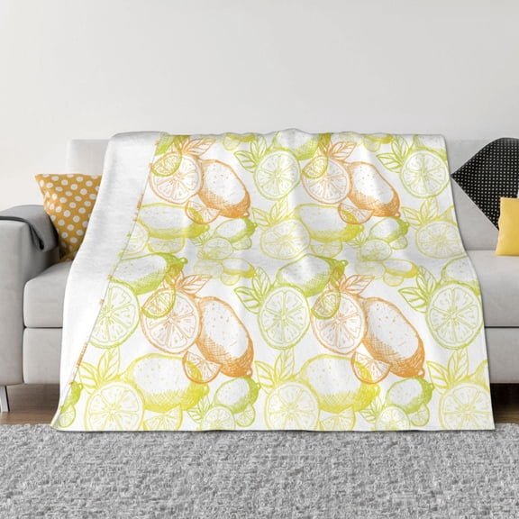 Vsdgher Lemon Potatoes Pattern Fleece Throw Blanket, Horizontal Fleece Bedding Home Decor for Couch & Bed All Season Use -60"x50"