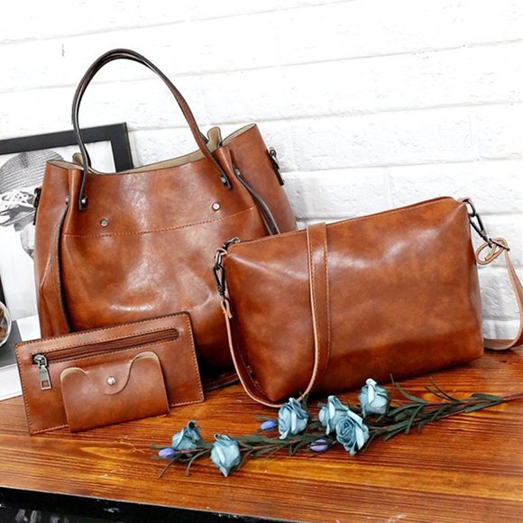 WIZUTIZ Sac pour Femmes Ensemble Quatre Pièces Sac à Bandoulière Sac à Bandoulière Sac à Main Grande Capacité Seaux Sac pour Femmes Sacs à Main pour Femmes Sacs Messagers pour Femmes Sacs Bandoulière pour Femmes Sacs à Bandoulière Grand 4 Pcs Brun