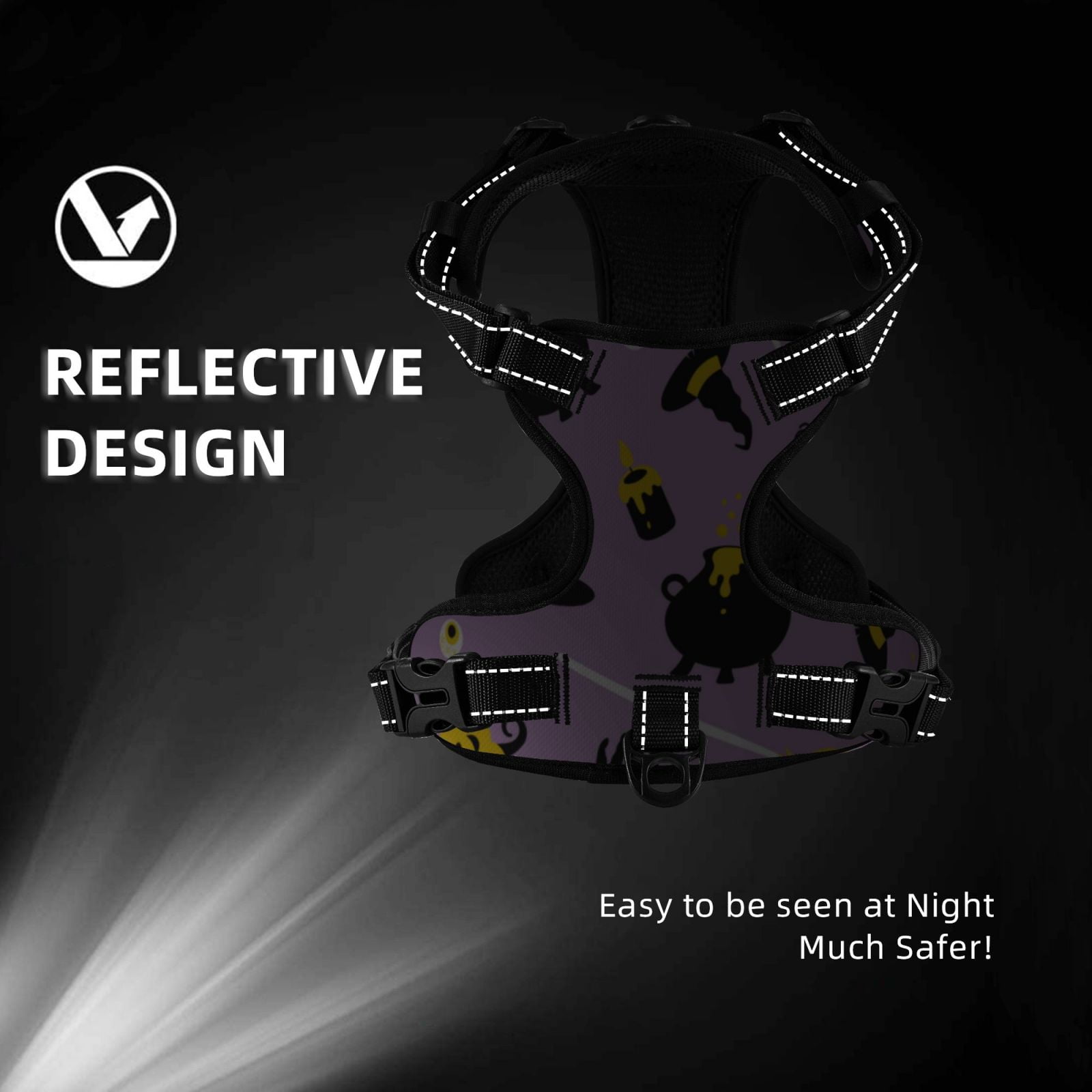 Vsdgher Cute Halloween Dog Harness, No-Pull Pet Harness, Dog Vest, Pet Vest for Small to Large Dogs-