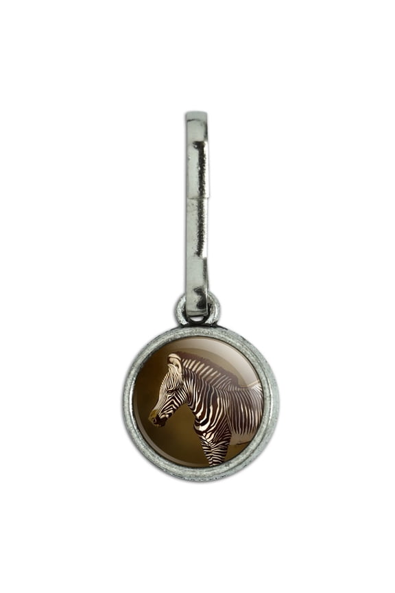 Baby Zebra Young Foal Antiqued Charm Clothes Purse Suitcase Backpack Zipper Pull Aid