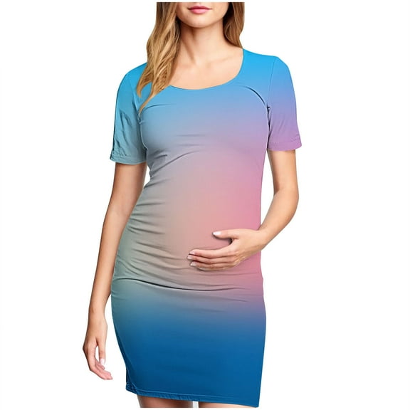 breaise Women Summer Short Sleeve Maternity Dress Ruched Pregnancy Crew Neck Mama Clothes Casual Bodycon Clothing