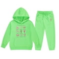 thumbnail image 3 of WhouRiu Big Girl Outfit Set Long Sleeve Hoodie Pullover Top Pants Kids Fall Winter Casual Sweat Suit Green.Sizes 12-13, 3 of 3