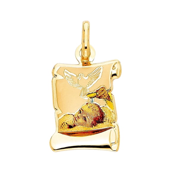 14KY Baptism Enamel Picture Religious Pendant | Yellow Gold Charm Pendant for Necklace Chain | Gift for Men Women | 20 x 15 MM | 1.0 grams