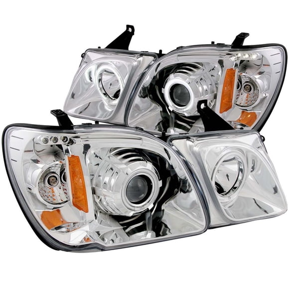 ANZO USA Headlight Assembly 111169 Halogen Bulb; Projector Beam With Halo; Clear Lens; Chrome Housing; Set Of 2