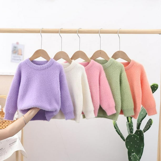 EIMELI Toddler Baby Girl Boy Fall Winter Fuzzy Sweater Solid Color