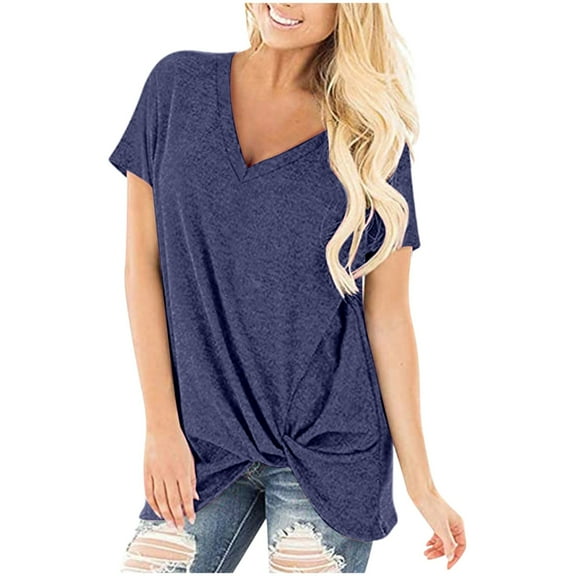 Lixiuxyad Outfits for Women Women's V Neck Knot Short Sleeve T Shirt