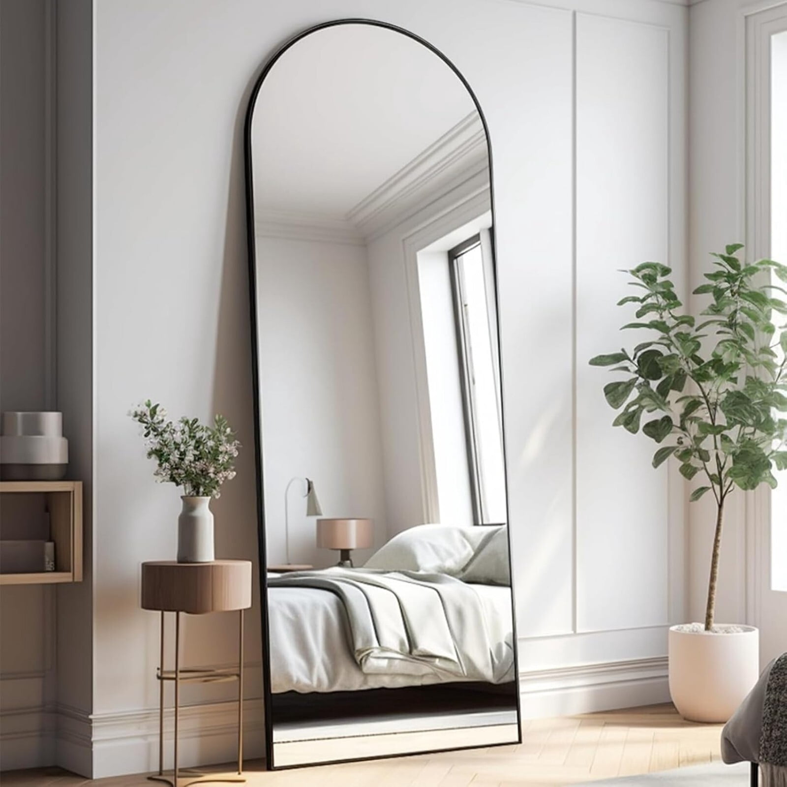SHATTERVIEW 56"x 21" Arched Full Length Mirror Floor Mirror with stand, Black