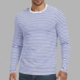 thumbnail image 2 of Men's Long Sleeve Striped T-Shirts Crew Neck Jersey Knit Top Classic Horizontal Stripe Regular Fit Pullover Soft Stretch Breathable Tee Casual Daily Wear Pajama, 2 of 6