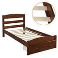 thumbnail image 6 of Twin Platform Bed Frame w/ Storage Drawer - Walnut Wood, Solid Pine, 79.5"L x 41.3"W, No Box Spring Needed, Bedroom Furniture, 6 of 8