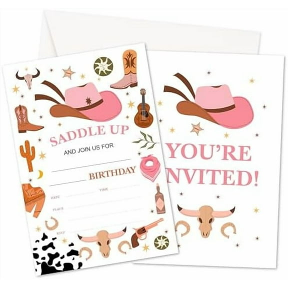 Cowgirl Birthday Invitations, Western Birthday Party Invites With Envelopes For Girls, Pink Western Party Decorations Supplies, 20 Pack (03)$$Home Decor, Kitchen, & Other