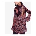 thumbnail image 2 of FREE PEOPLE Womens Burgundy Floral Long Sleeve Crew Neck Micro Mini Dress XS, 2 of 4