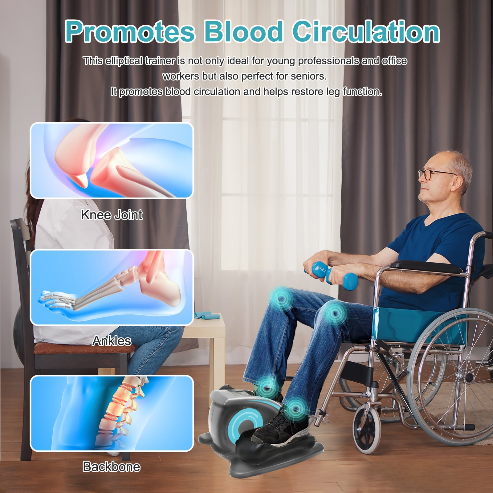 RICAN Under Desk Elliptical Machine, Ellipse Leg Exerciser for Seniors Fully Assembled, Portable & Quiet Electric Seated Pedal Exerciser with Remote Control & LCD Display Monitor