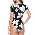 thumbnail image 4 of Naloa Lilies Flowers Women's Short-Sleeved Onesie, One-Piece Swimsuit for Parties, dates, clubs - Small, 4 of 9