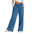 thumbnail image 4 of Enjoytime Work Pants Women Solid Color Stretch Waist Strap Drawstring Wide Leg Pants Travel Casual Loose Trousers, 4 of 8
