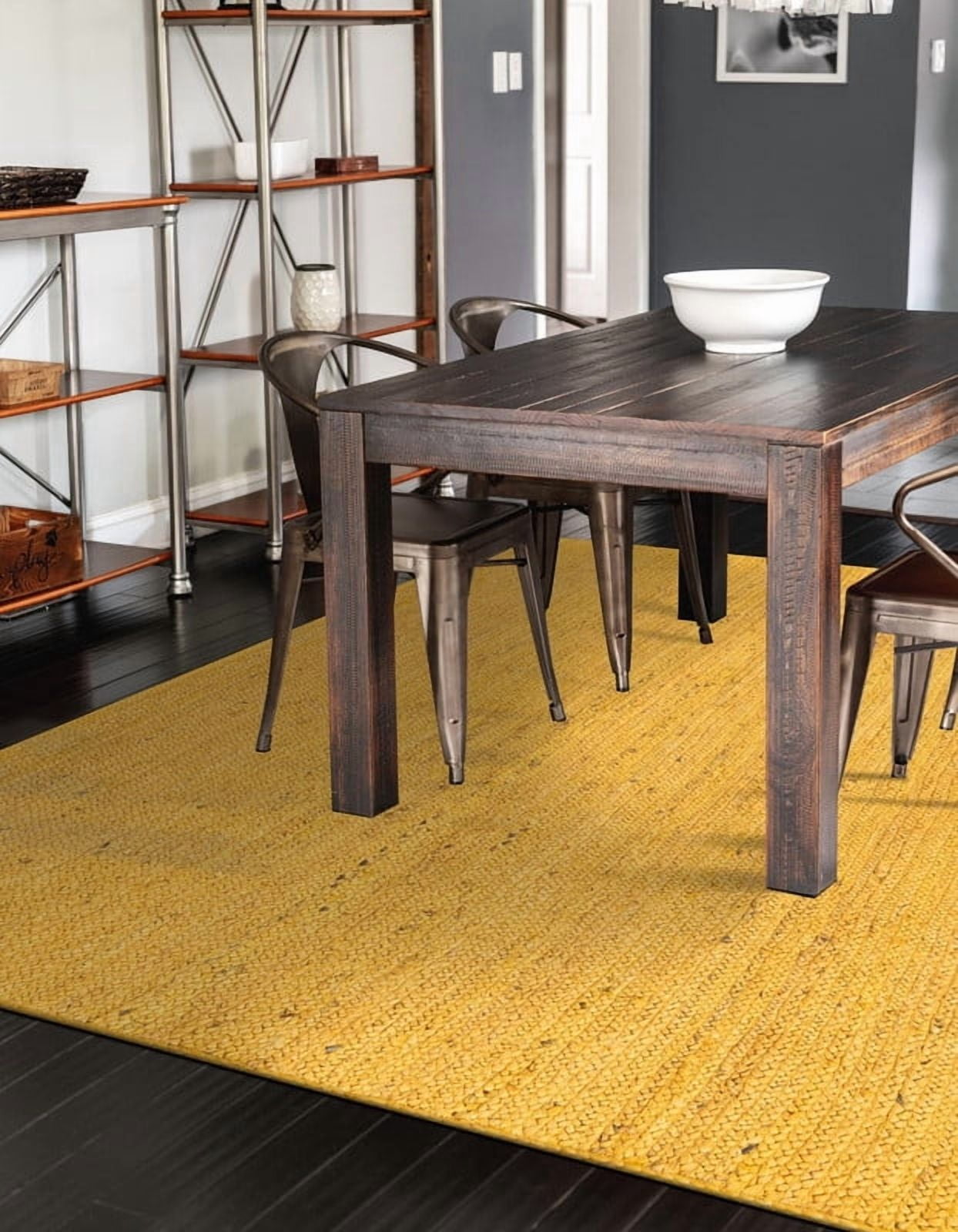 2x3 Ft Yellow Jute Area Rug | Handmade | Solid Farmhouse Design | Natural Jute Rug for Living Room | Dining Room | Bedroom | Kitchen | Hallway | Entryway