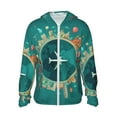 thumbnail image 2 of Uemuo Around The Planet Pattern Women's Full Zip UPF 50+ Sun Protection Hoodie Jacket Long Sleeve Sun Shirt Hiking Outdoor Performance with Pockets-X-Large, 2 of 9