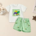 thumbnail image 2 of Xudanell Easter Baby Boy Outfit Truck Cross Short Sleeve T-shirt Plaid Shorts Set Toddler Little Boys Summer Clothes (Green, 12-18 Months), 2 of 4