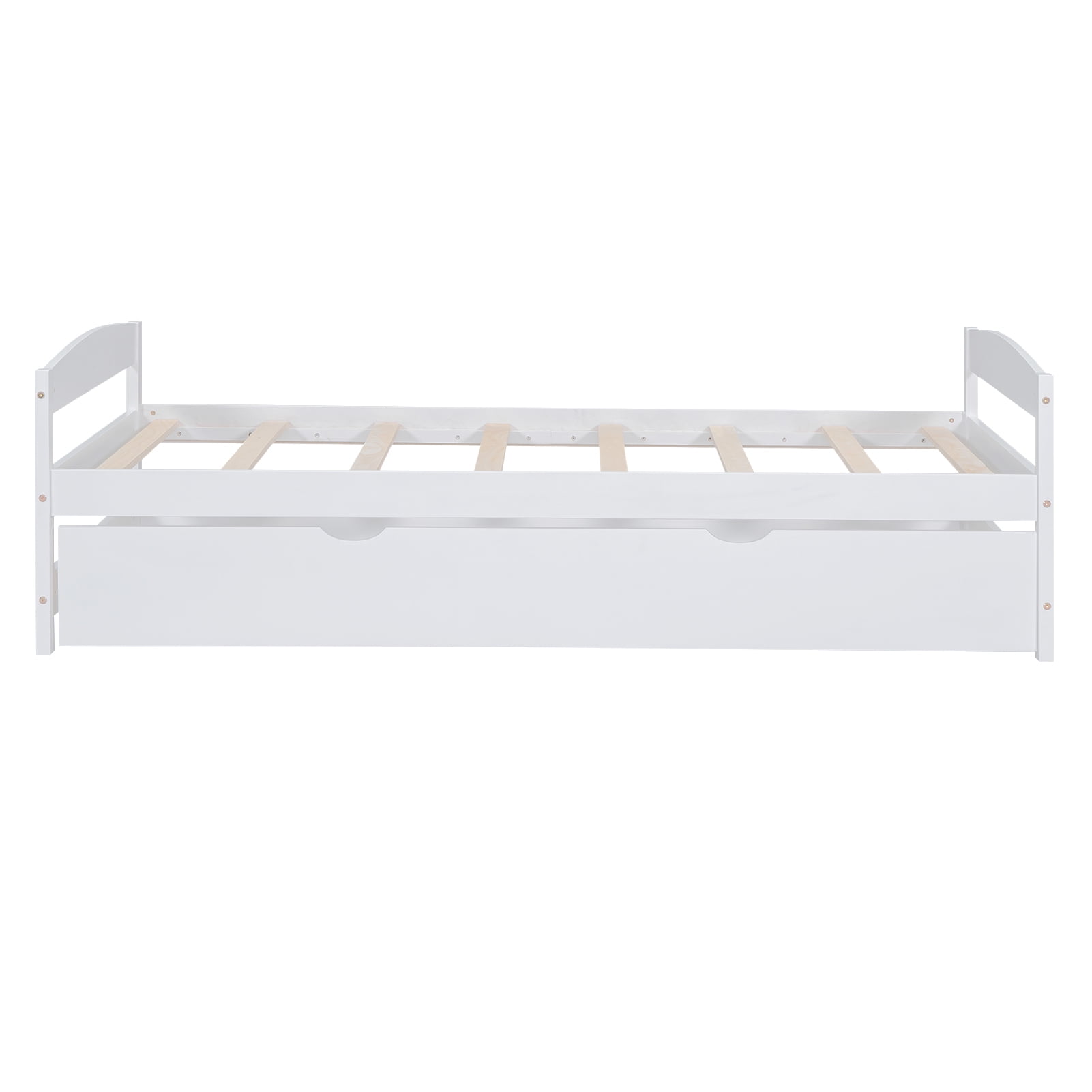 Euroco Twin Size Platform Bed with Trundle, Low Profile Easy Assembly Wood Daybed, White