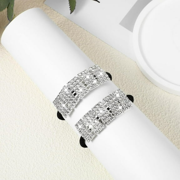 Monebena 2 Pcs Rhinestone Ponytail Holder Sparkly Hair Ties Rhinestone Hair Tie Elastics Scrunchies Fancy Crystal Hair Ties Headband Hair Accessories For Thin Thick Hair Women Girls Hair Bands Silver