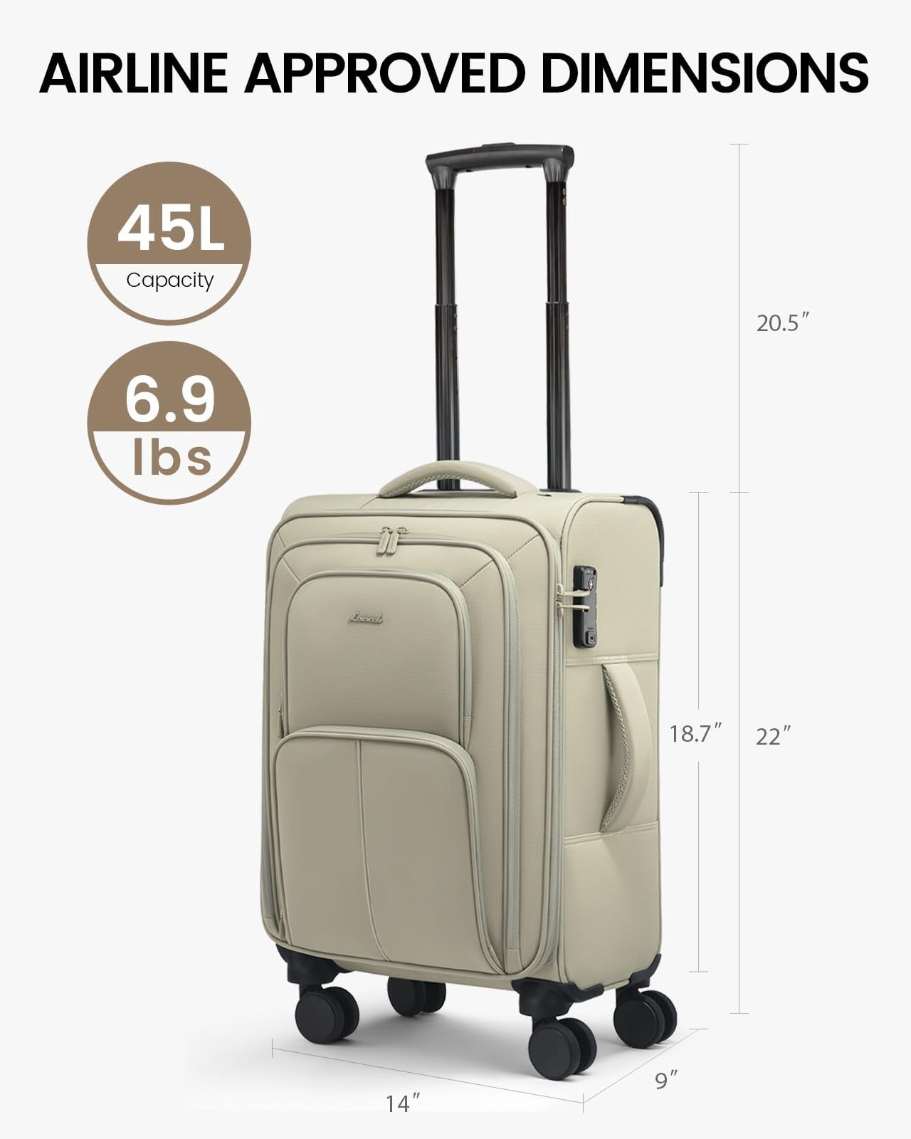 LOVEVOOK Carry On Luggage 22x14x9 Airline Approved, 22 Inch Softside Suitcases with Spinner Wheels, Lightweight Carry-on Suitcase with TSA Lock for Women Men, Large Luggage for Travel Business Trip