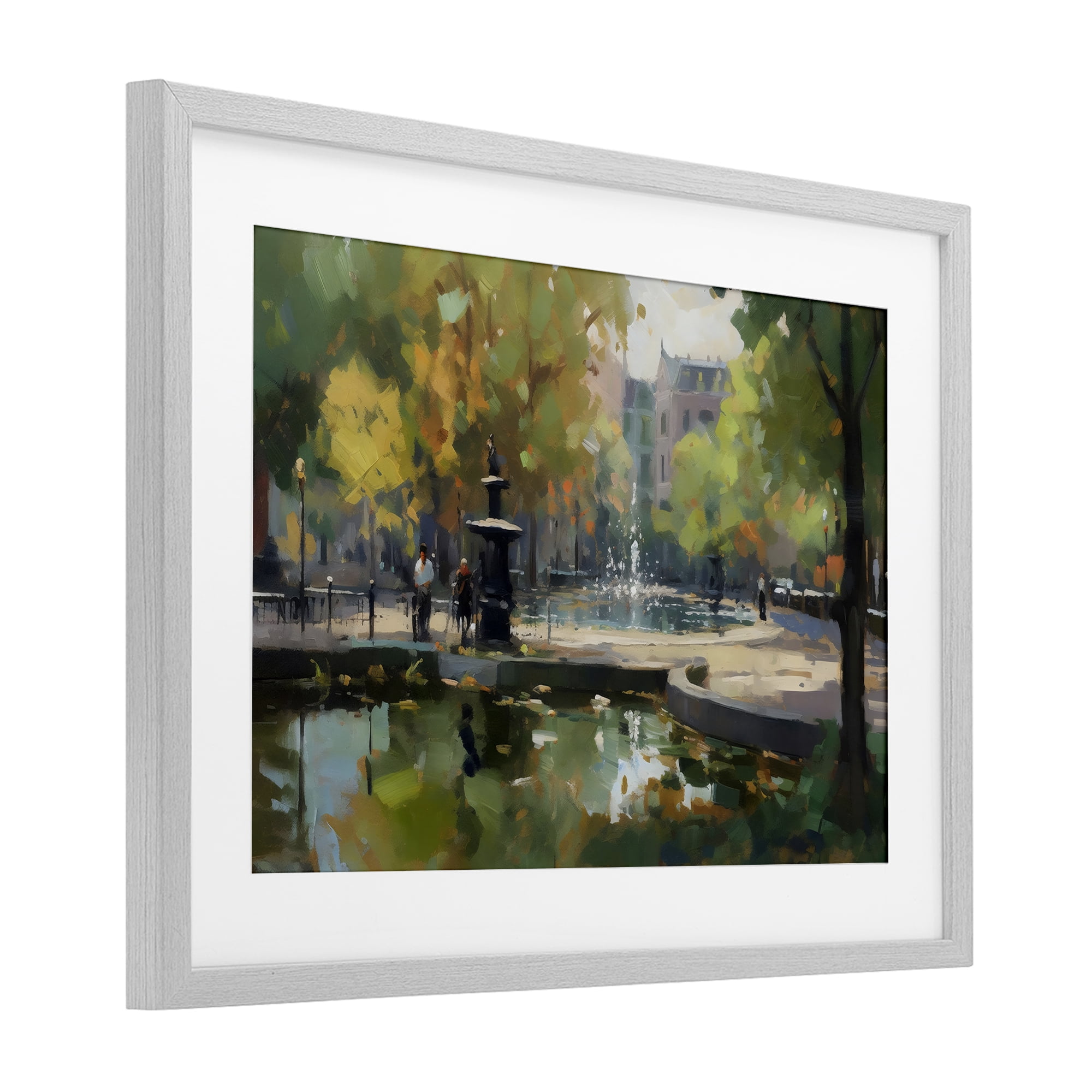 Stupell Industries Autumn Reflections at Park Fountain Gray Framed Print Under Glass, design by Creative Studio