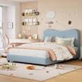 thumbnail image 1 of QinaQin Velvet Upholstered Platform Bed Frame with a Loop Pile Headboard, Rounded Corners, Sturdy and Low Profile, High-Strength Wooden Slats, Quiet Operation, and Easy Assembly, 1 of 7