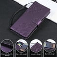thumbnail image 4 of Wallet Case for Samsung Galaxy A15, Elegant PU Leather Phone Case with Card Slots, Kickstand Flip, Wrist Hand Strap, Magnetic Closure Flower Pattern Folio Cover for Samsung Galaxy A15, Darkpurple, 4 of 11
