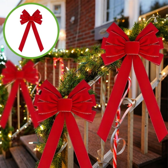 sruoe Christmas Bows, Christmas Tree Decorations, Christmas Tree Bows and Ribbons, Indoor Outdoor Tree Decoration, Hanging Christmas Bows for Wreaths, Tree Gift Present Decoration, Red