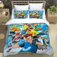 thumbnail image 4 of Funda de edredón con estampado de Pokémon de anime japonés y fundas de almohada, juego de cama con impresión digital 3D de microfibra, tamaño doble, tamaño Queen y King, 4 of 5