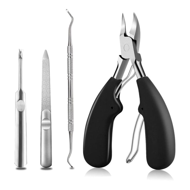 Apuakthei Tijeras para uñas para uñas encarnadas profundas hechas de acero inoxidable, 4 piezas de alicates para uñas para uñas fuertes, tijeras profesionales para uñas de los pies con un corte