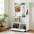 thumbnail image 3 of Miekor Furniture Modern Classic Hall Tree with Shoe Rack Bench and Coat Hooks for Hanging Storage, Entryway Bench with Open Shelves and Shoe Cabinets 40.16"W*18.58"D*64.17"H white 45243, 3 of 12