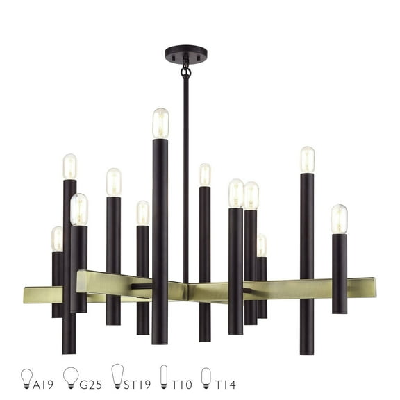 49997-07 Livex Lighting Helsinki - 12 Light Extra Large Chandelier-36 Inches Tall and 44 Inches Wide-Bronze/Antique Brass Finish