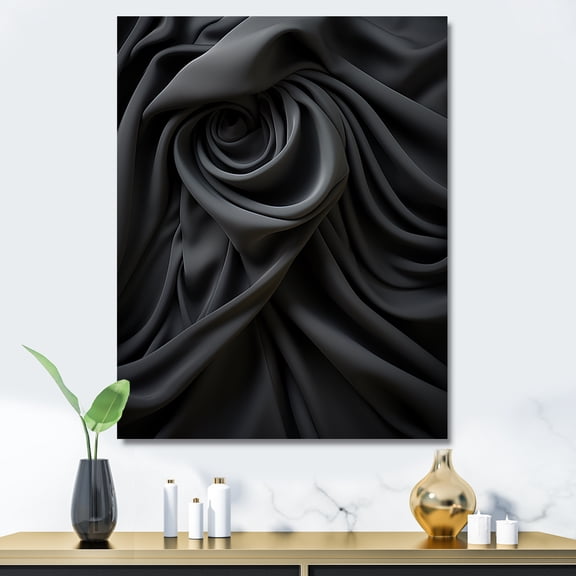 Designart "Noir Curves in Silk Fractal Patterns III" Geometric Canvas Wall Art - Modern Black Abstract Fractal Bedroom Canvas Wall Art