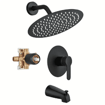 Black Tub Shower Faucet Set Complete With 8-Inch Rainfall Shower Head And Tub Spout Included Shower Valve Tub Shower Trim Kit Matte Black Sower System