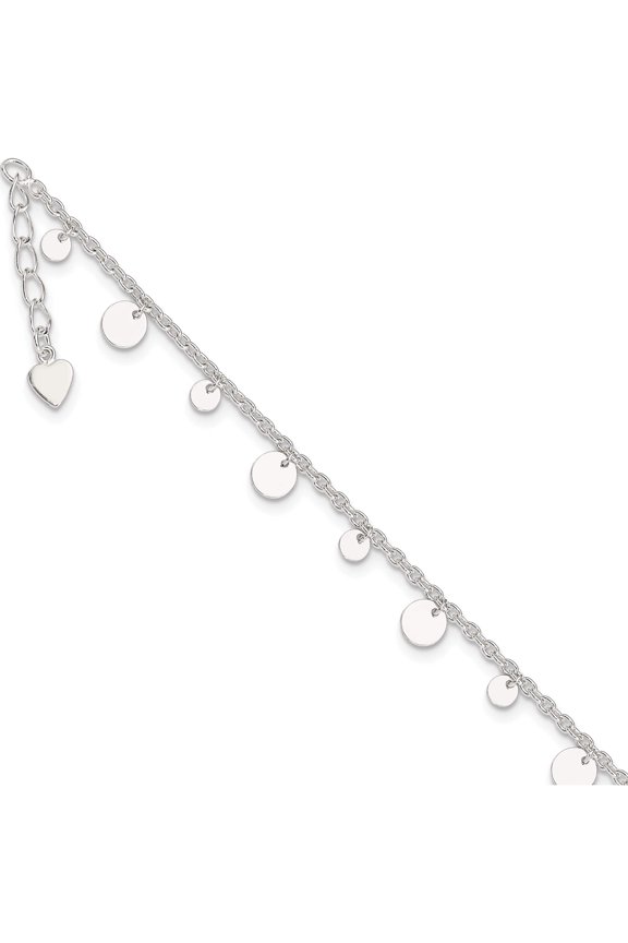 Sterling Silver Dangling Circle 9In Plus 1 In Ext Anklet Made India qg1364-10