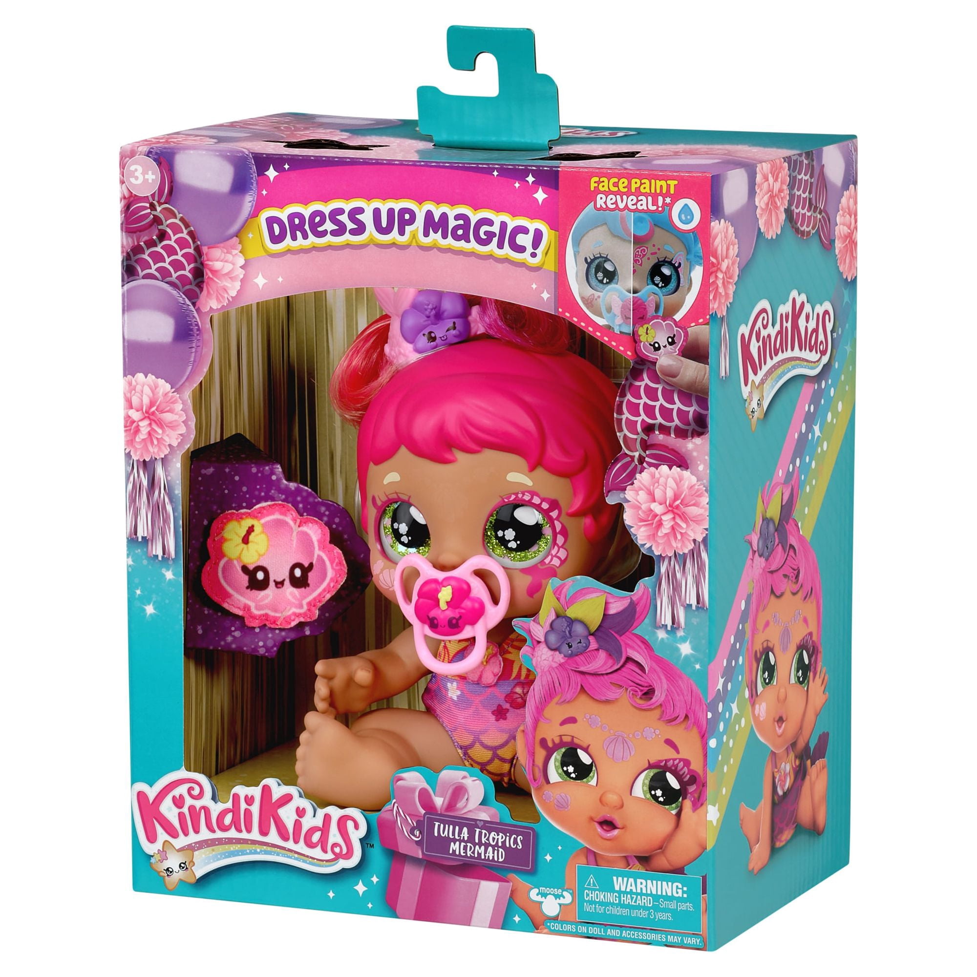 Kindi Kids Magic Baby Sister Baby Doll Tulla Tropics Mermaid with Face Paint Reveal, Girls, Ages 3 +