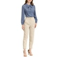 thumbnail image 2 of CAMISA DE MUJER CON BOTONES INSPIRE CHIC, CUELLO PETER PAN, CON LAZO, BLUSA DE COLOR SÓLIDO XS AZUL POLVO, 2 of 7