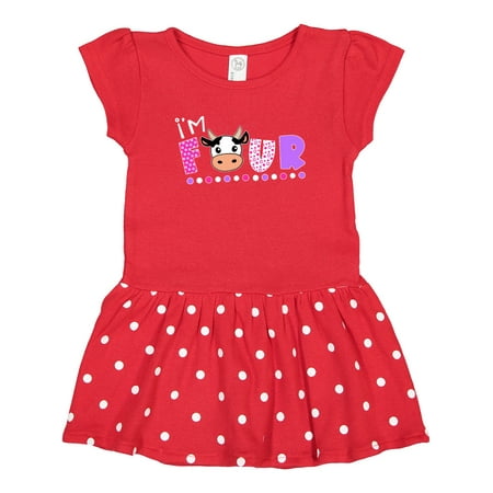 

Inktastic I m 4 Cute Cow and Polka Dots Gift Toddler Girl Dress