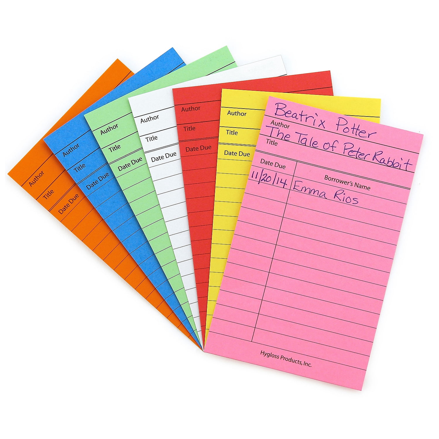 Hygloss Bright Library Cards, Assorted Colors, 50 Per Pack, 6 Packs