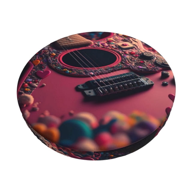 Balery Romantic Heart Guitar Fundas de asiento para taburete de bar redondo de tela de terciopelo ajustables que protegen de arañazos y manchas para sillas de 14 a 17 pulgadas.-12 inch