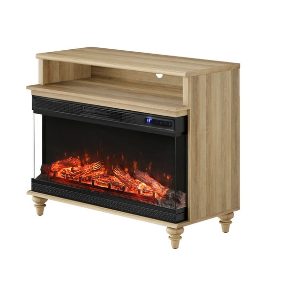 36" Electric Fireplace, Oak Wooden Side Table Fireplace End Table for Living Room, 3D Freestanding Fireplace Stove Heater