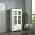 thumbnail image 2 of HOMCOM Armoire de Rangement de Cuisine avec 2 Tiroirs, Portes en Verre, Blanc, 2 of 10