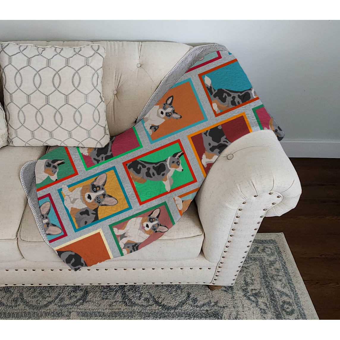 Lots of Blue Merle Welsh Cardigan Corgi Quilted Blanket 50x60