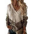 thumbnail image 3 of Womens Striped Sweater Casual Leopard Long Sleeve V Neck Chunky Knit Drop Shoulder Pullover Jumper Tops Leopard Print M, 3 of 7