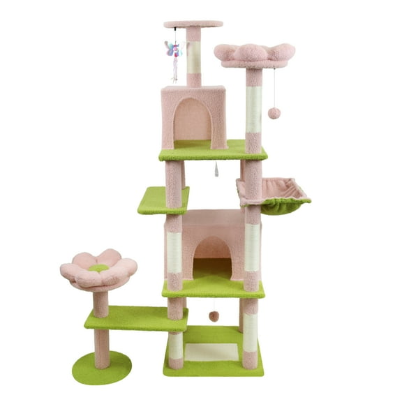 Jopath 71 inch flower cat tree with large condo removable flower cushion and hammock pink