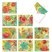 The Best Card Company - 10 Blank Flower Cards Boxed 4 x 5.12 Inch - Assorted Set